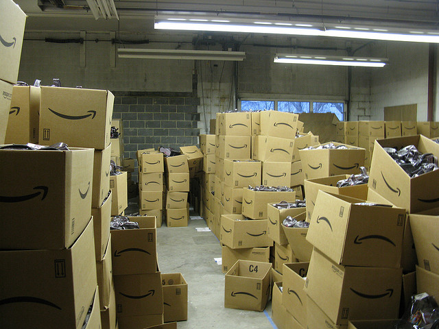 Amazon boxes in storage image link to story