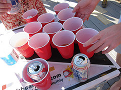 red cups set up for beer pong image link to story