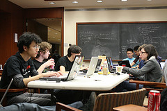 Students in a classroom working on laptops