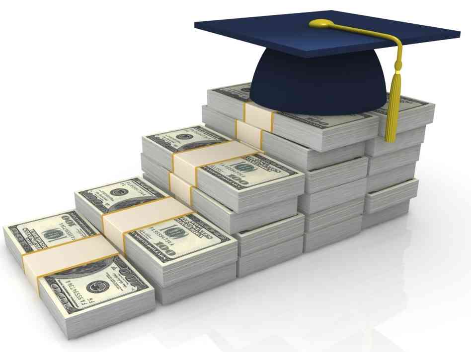 Pile of money with a graduation hat on top