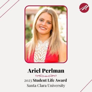Ariel Perlman, 2022-23 Ethics Bowl Team Member and winner of the 2023 Student Life Award from Santa Clara University.