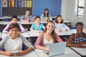High school class using computers
