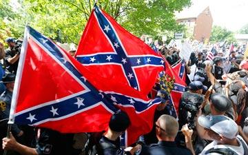 Confederate flags at a KKK rally