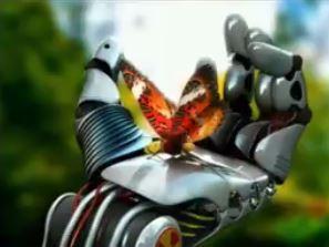 Buttefly in a robot's hand