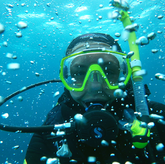 Underwater shot of a student scuba diver 