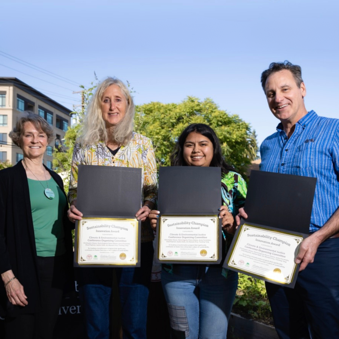 Sustainability Innovation Champion Award Recipients Alison Benders, Iris Stewart-Frey, Jaylin Solis, Chad Rahpael 