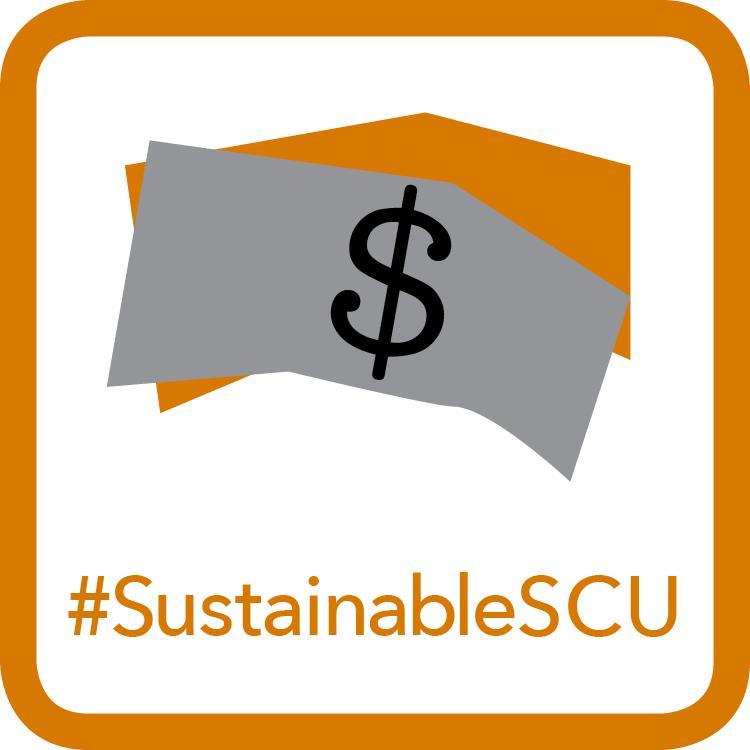 Orange Purchasing Badge - Dollar Bills Icon #SustainableSCU