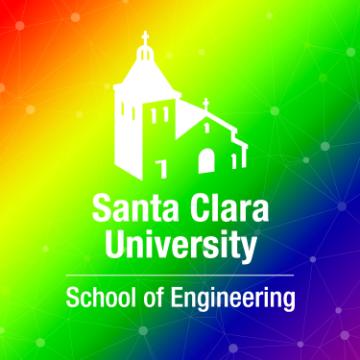 School of Engineering logo sits above a rainbow gradient
