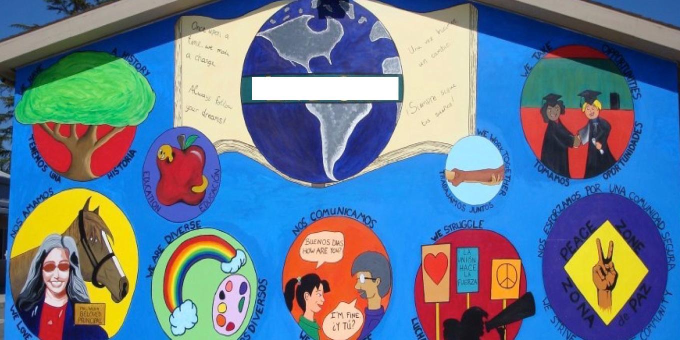 Mural created with predominantly 4th & 5th grade Latina/o youth involved in the Change For Good after-school youth Participatory Action Research program. 