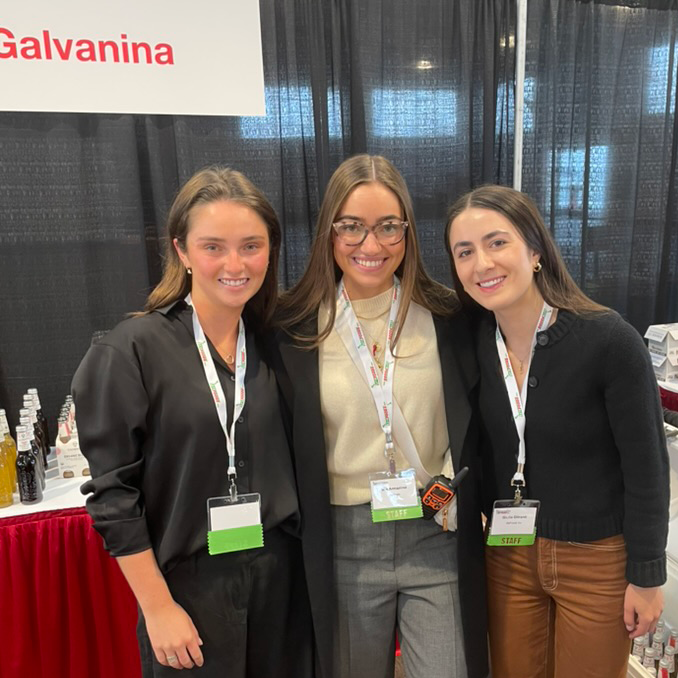 Left-Right: Kelly Perasso '26 Communication and Italian Studies Major, Mia Armanino '26 SCU Management Major, Giulia Oltranti (Italfoods)