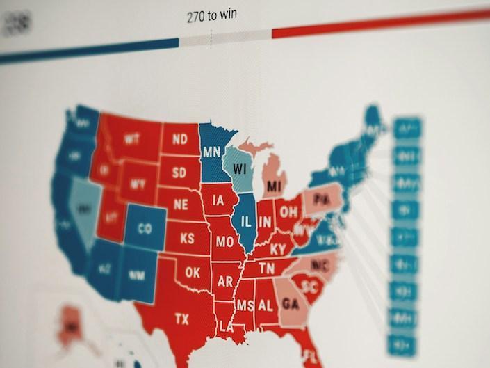 Electral College map of America showing potential votes in the 2024 election