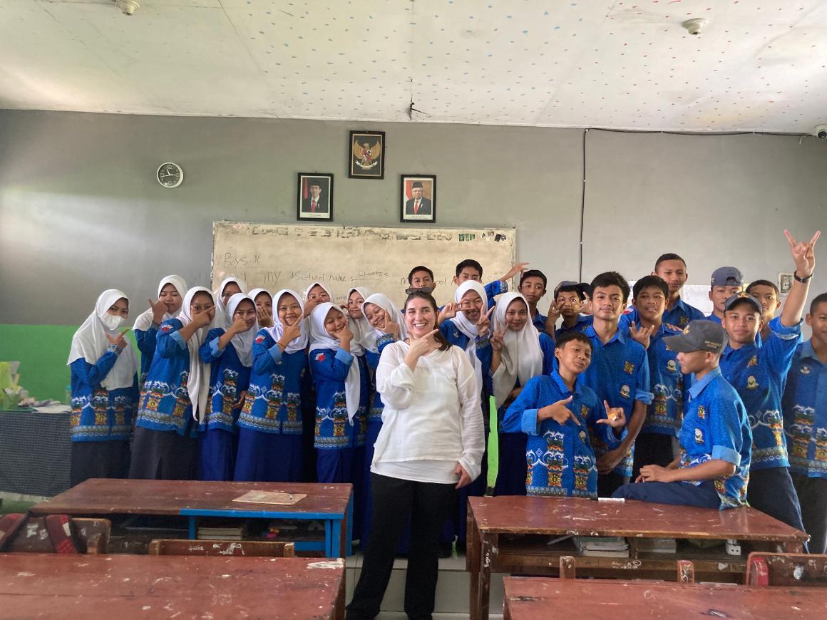 ECP student Kiara Stickney in a classroom in Indonesia.