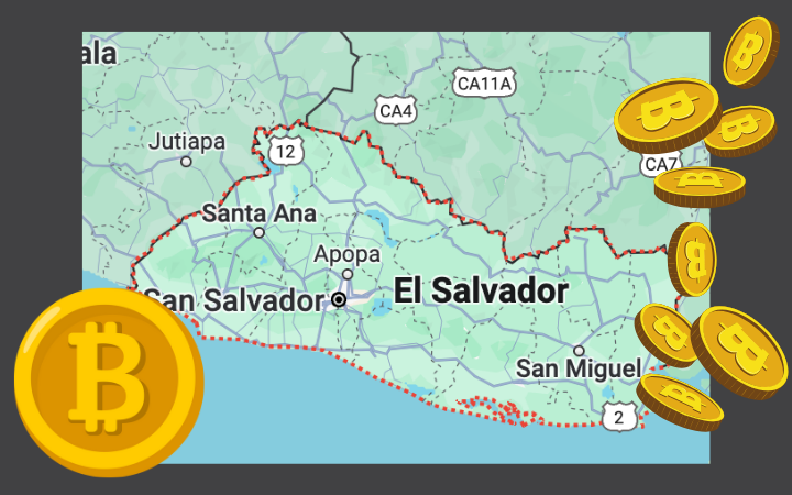 Map of El Salvador with bitcoin graphics