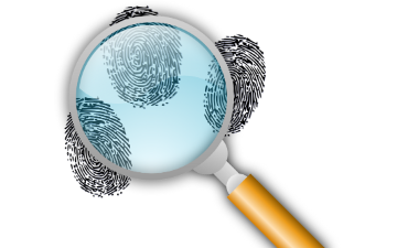 Magnifying glass magnifying fingerprints. 