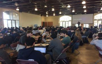 students participate in a hackathon at Santa Clara University in March 2020