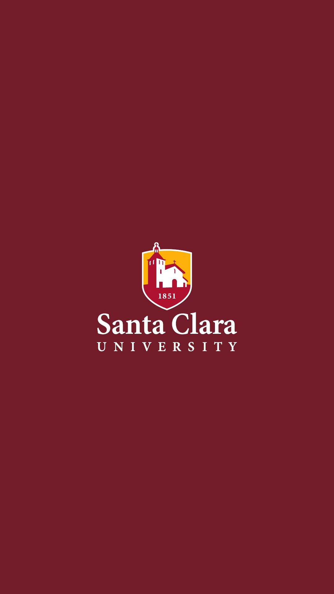 Santa Clara University's Logo on a maroon red backdrop