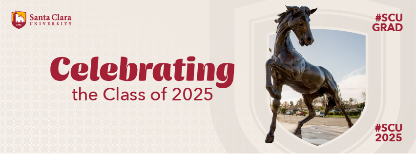 Celebrating the class of 2025 with the Bronco statue.