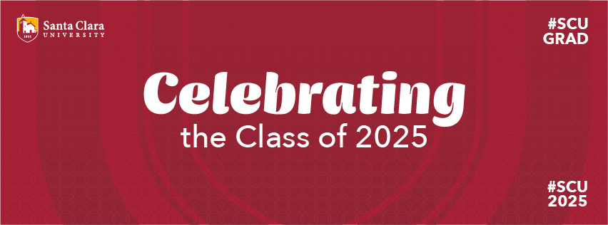 Celebrating the class of 2025 on a red shield pattern background.