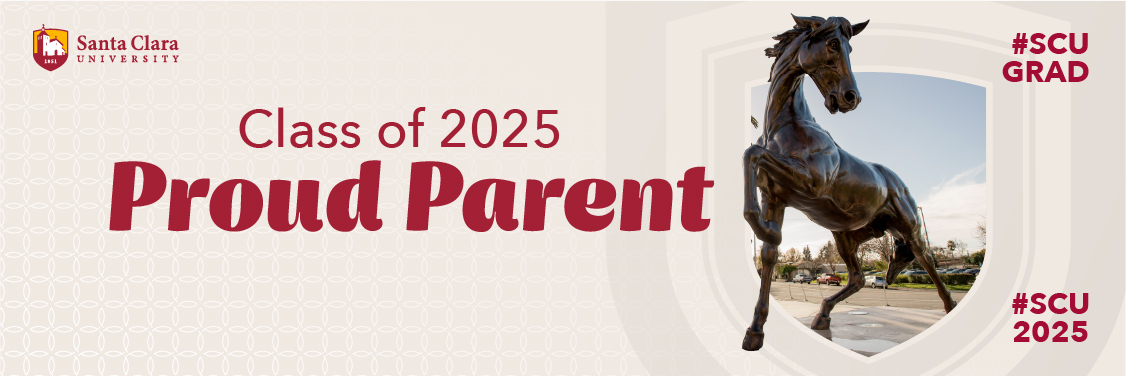 Class of 2025 Proud Parent with the Bronco statue.