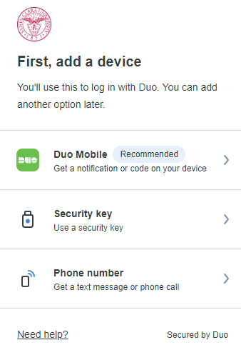 Second page of the Duo Security setup process with 