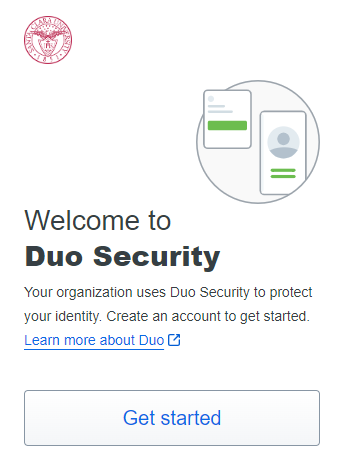 The first screen of the Duo Security setup process with a Get Started button.