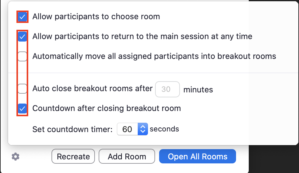 options for breakout rooms