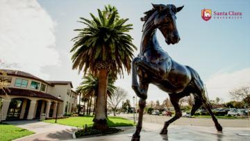 Bronco statue at Santa Clara University campus.