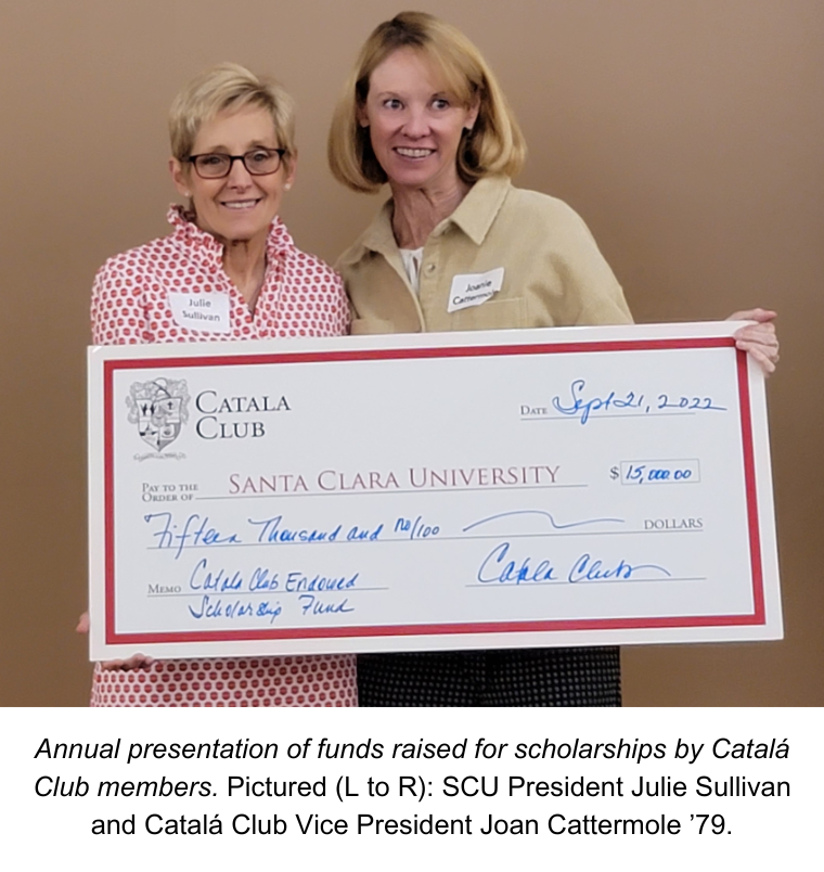 President Sullivan and Catalá club member holding a check