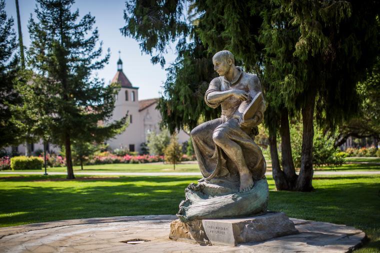 St. Ignatius statute and the Mission Church in the background