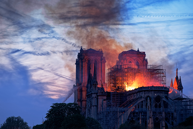 Notre Dame Cathedral in Paris engulfed by flames. Photo by Olivier Mabelly.