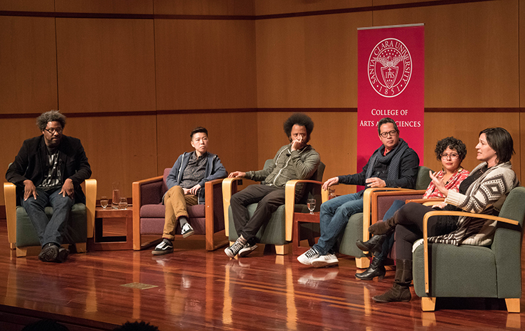 W. Kamau Bell panel featuring Irene Tu, Boots Riley, Jeff Chang, Favianna Rodriguez and Melissa Hudson Bell. image link to story