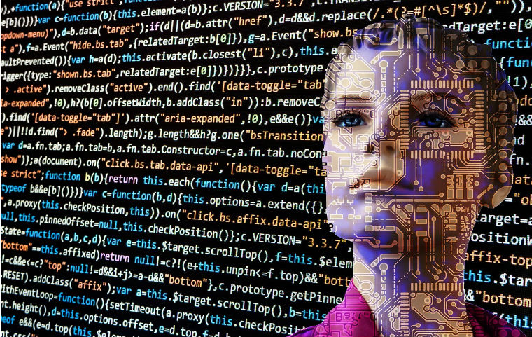 graphic of woman's face over digital coding image link to story