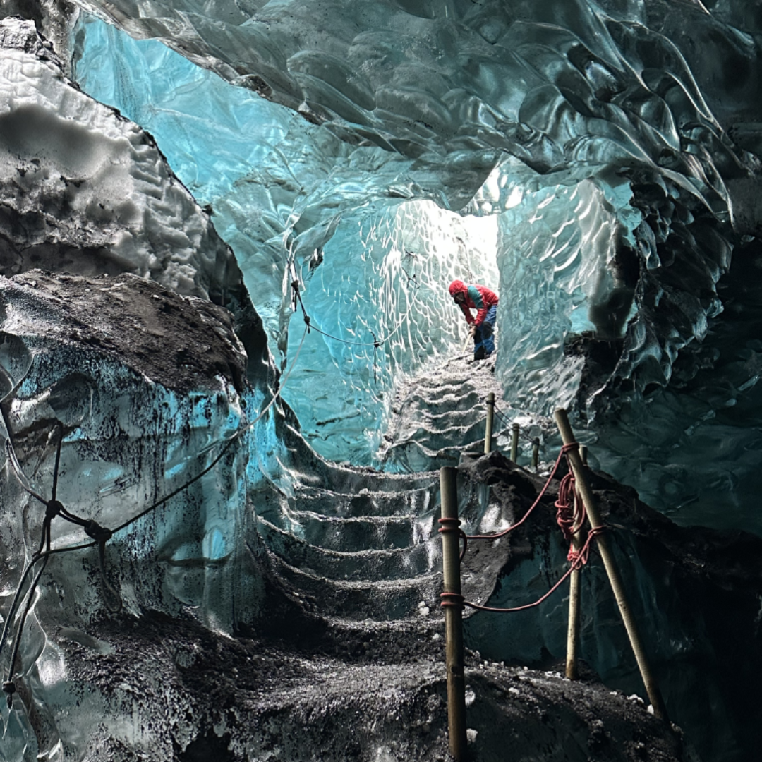 Sparkling glacier coated with volcanic ash in Iceland taken by Katie Ott 