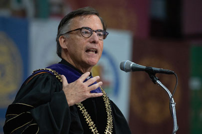 SCU President Kevin O'Brien speaks at his inauguration. 