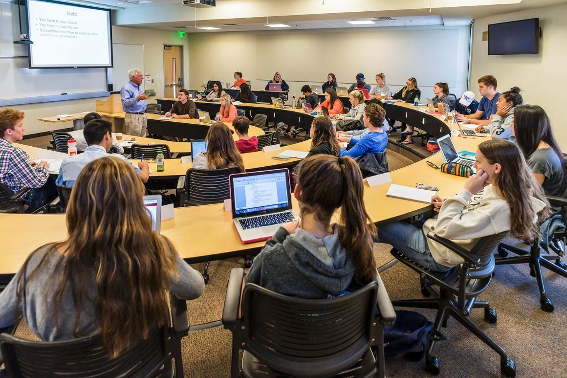  Santa Clara University Leavey School of Business undergraduate students in class