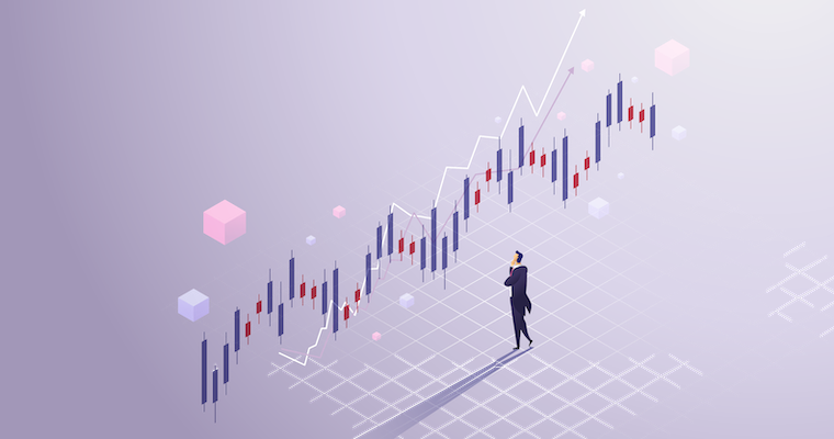 Data graph and business person analyzing it graphic