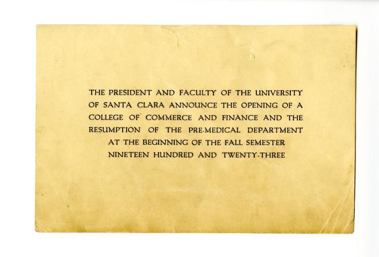 The official announcement and invitation for the opening of the College of Commerce and Finance