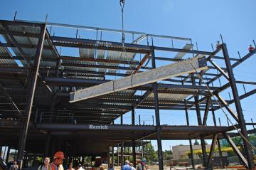 A beam used in the construction of Lucas Hall bears the signatures of many of the key supporters who helped fund the school’s new building.