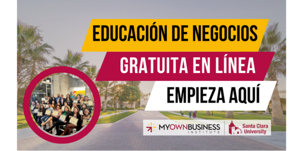 Foto de SCU con las palabras Educación de Negocios Gratuita en Línea Empieza Aquí 