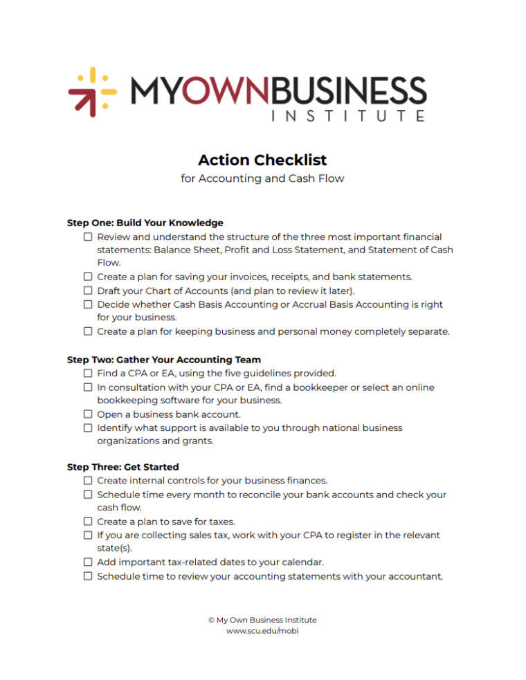 Action Checklist for Accounting and Cash Flow