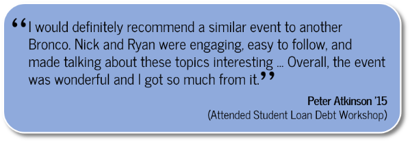 young alumni - student debt workshop quote
