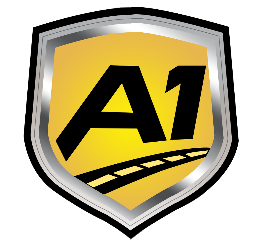 Logo for A1 Autotransport featuring a yellow shield with