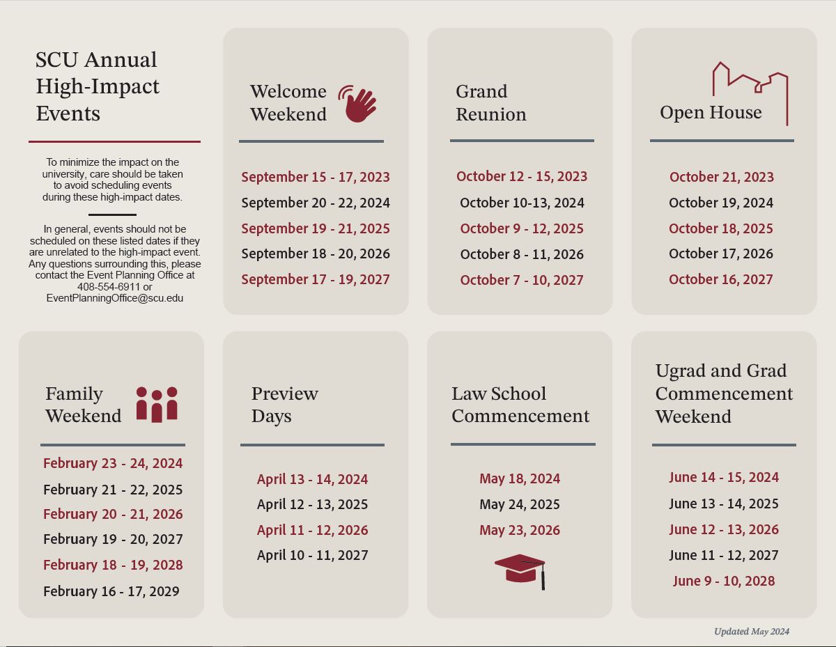 SCU Annual High-Impact Events Calendar - updated May 2024 - SCU Annual High-Impact Event Calendar  Link to file