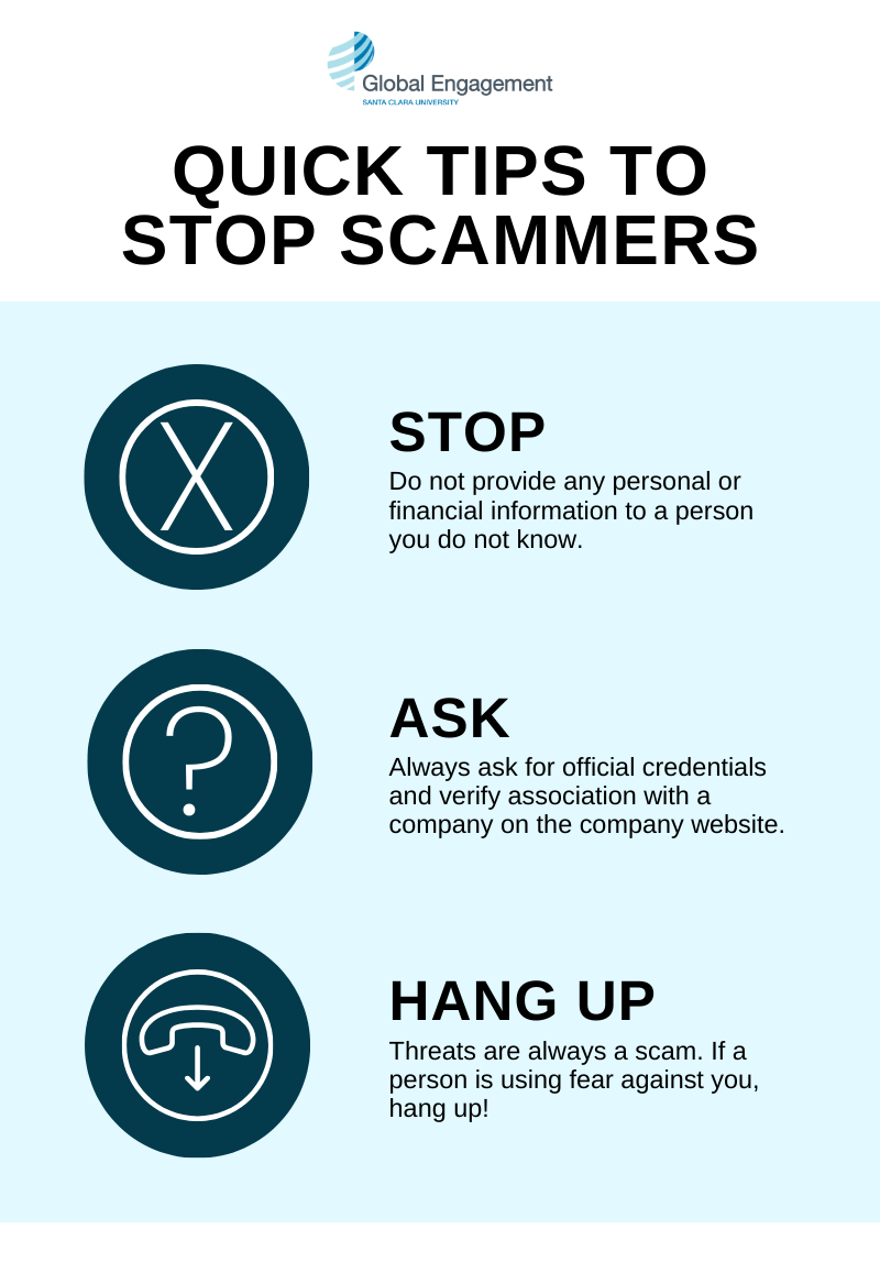 SCU ISS Fraud Prevention Infographic; Stop, Ask, Hang Up