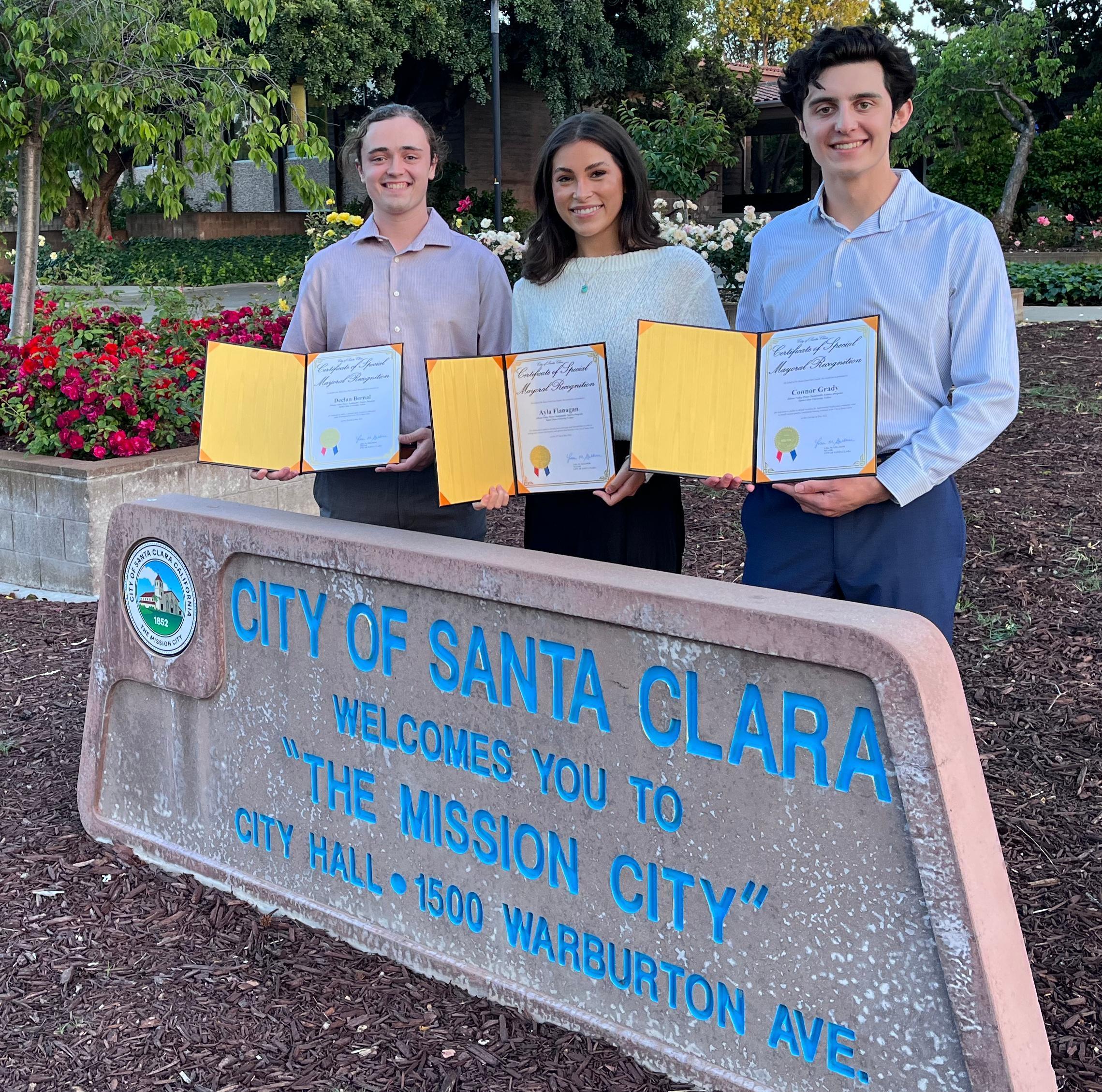 SVP Fellows in front of the Santa Clara City Hall sign 