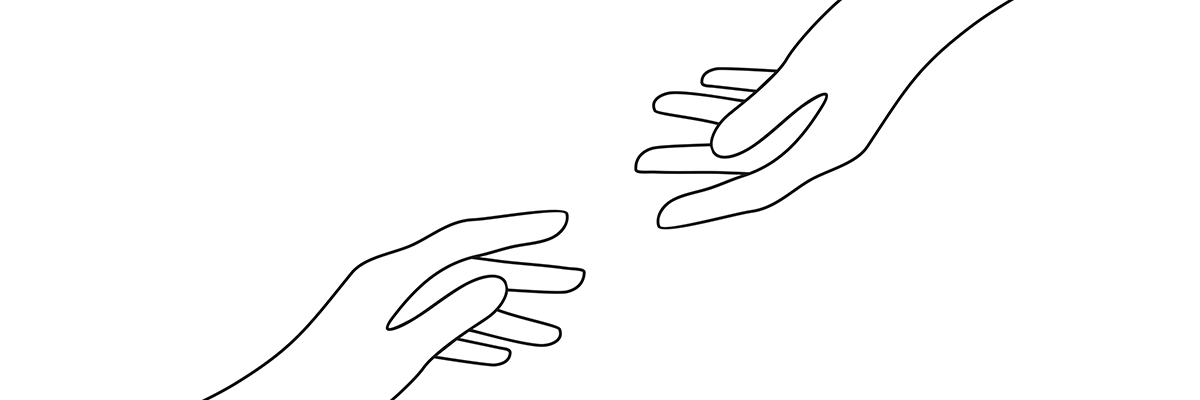 Illustration of two helping hands reaching out to eachother.