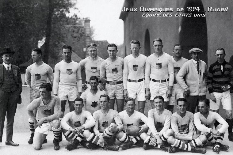 A group of young men on 1924 Summer Olympics US Rugby Team 