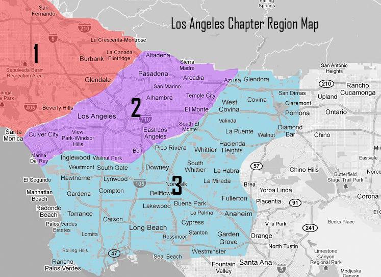 A map of the different Los Angeles Chapter regions