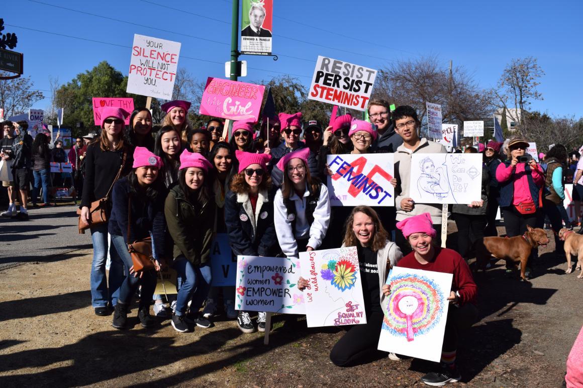 ACM-W hosted a sign painting party the day before the San Jose Women's March. The next day, the club participated in the march itself to promote women in STEM.