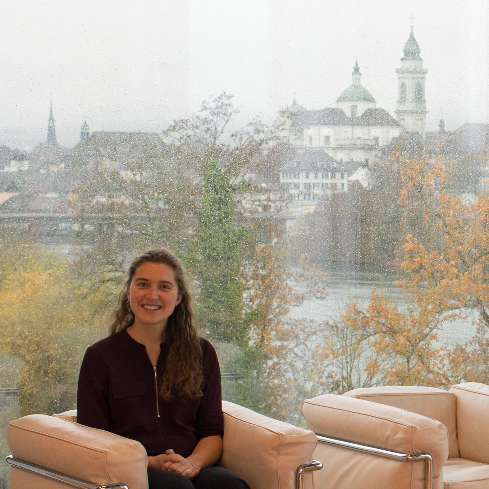 Allie Sibole ’14 at her company’s Switzerland office. Credit: Josh McManus